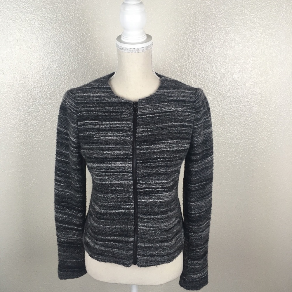 Women's Grey Striped Knit Zip-Front Jacket